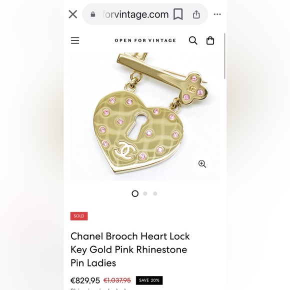 Authentic Chanel Brooch Coco Mark Heart Key - Colour Stone Pink- 24k Gold Plated - Picture 12 of 12